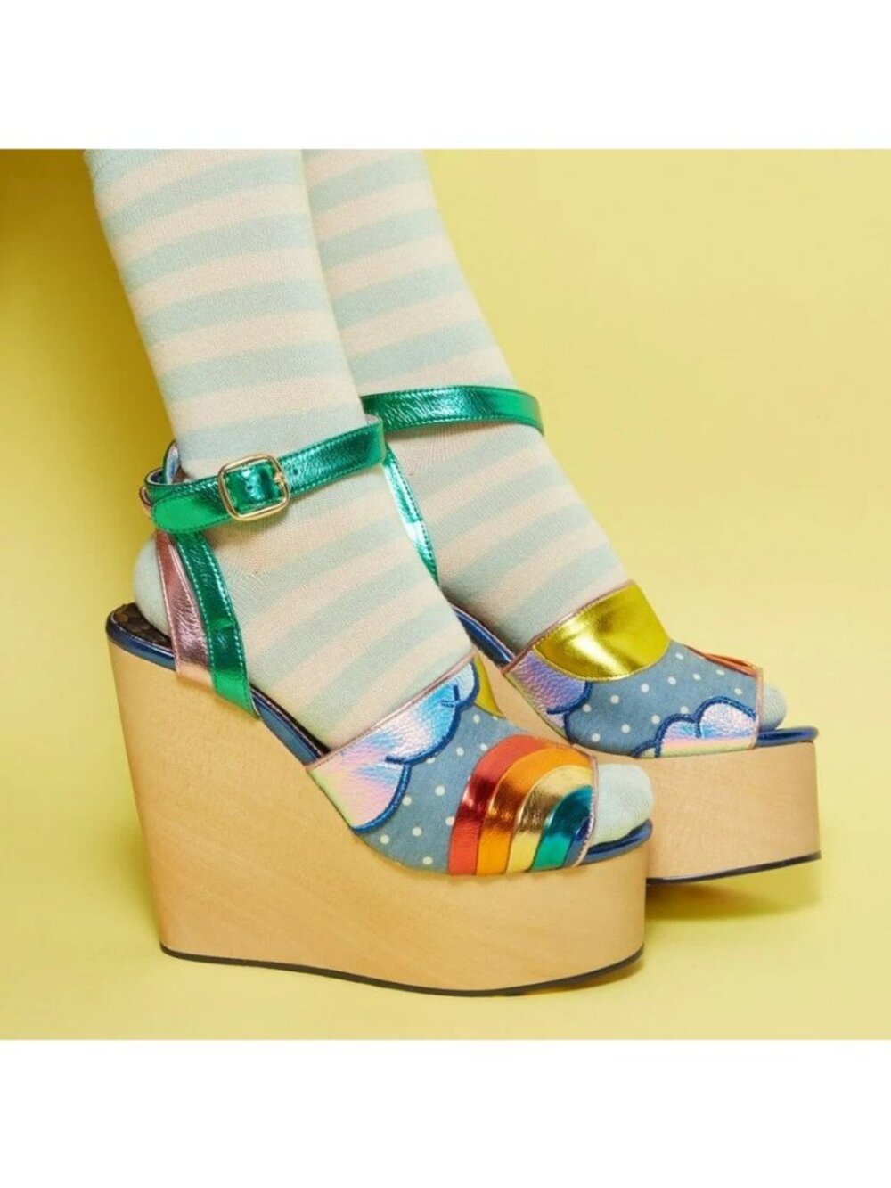 Irregular Choice Funshine 70s Rainbow Wedge Platform Sandals 7 38 Heels Retro